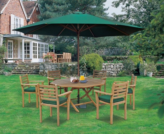 Suffolk Teak 6 Seat Octagonal Folding Table and Stacking Chairs Set