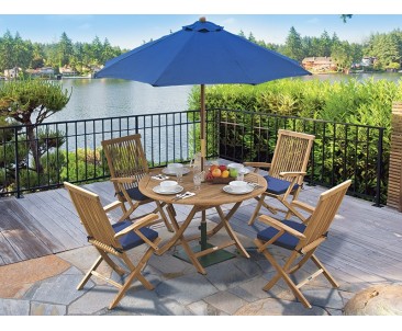 Suffolk Folding Round Garden Table and Arm Chairs Set - Patio Outdoor Dining Set