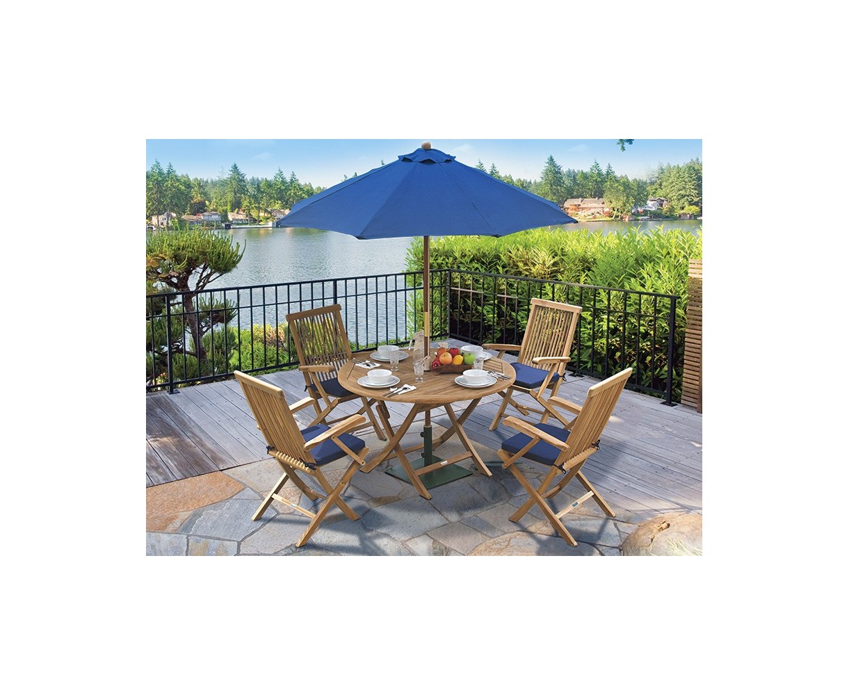 Suffolk Folding Round Garden Table and Arm Chairs Set - Patio Outdoor Dining Set