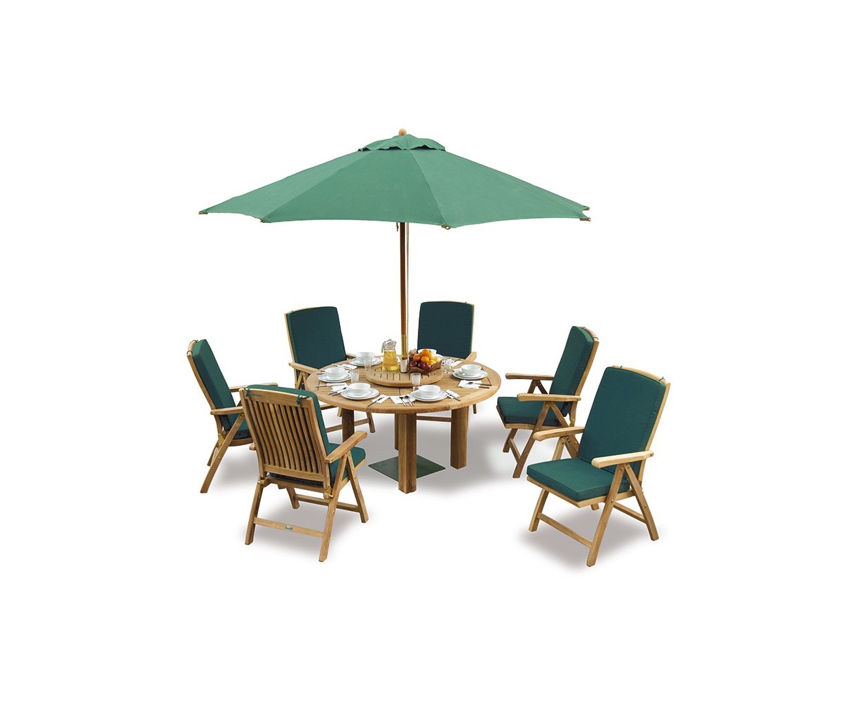 Titan Teak 6 Seater Round Patio Table and Reclining Chairs Set