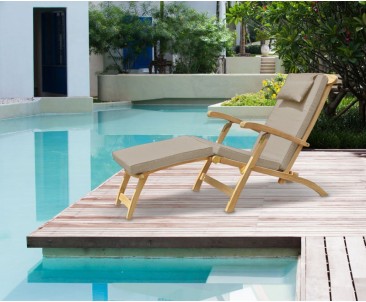 Halo Teak Steamer Chair with Cushion & Brass Fittings