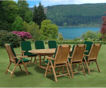 Bali 8 Seater Extending Garden Table and Reclining Chairs Set - Oval Table