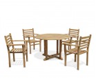 Canfield Round Teak Garden Table and 4 Stacking Chairs Set