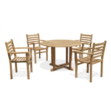 Canfield Round Teak Garden Table and 4 Stacking Chairs Set