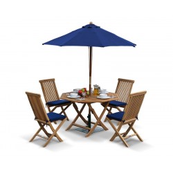 Suffolk Teak Octagonal Folding Table and 4 Chairs Set - Outdoor Patio Teak Dining Set