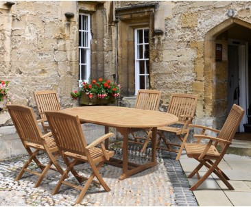Brompton Bali Teak Oval Extending Table and 6 Folding Chairs