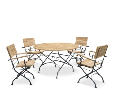 Garden Teak Bistro Table and 4 Chairs - Round Garden Bistro Dining Set