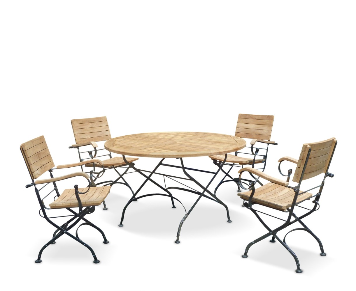 Garden Teak Bistro Table and 4 Chairs - Round Garden Bistro Dining Set
