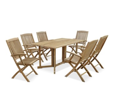 Shelley Teak Rectangular Garden Table and Arm Chairs Set - 6 Seater