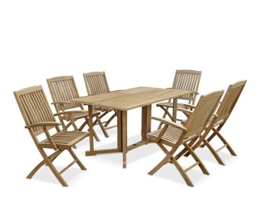 Shelley Gateleg Rectangular Garden Table and 6 Arm Chairs Set - 6 Seater Dining Table and Chairs