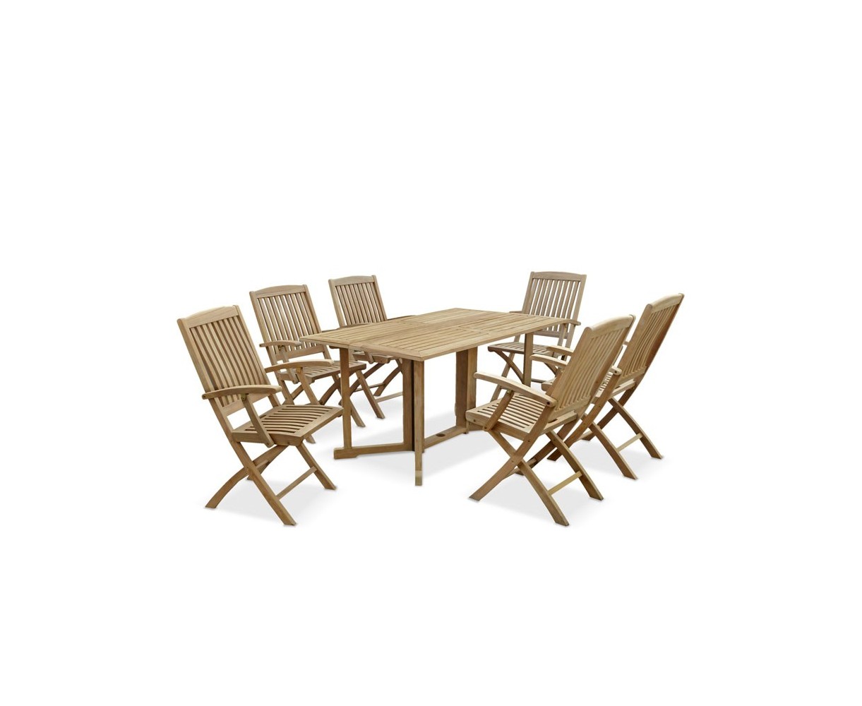 Shelley Teak Rectangular Garden Table and Arm Chairs Set - 6 Seater