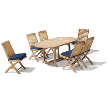 Brompton Patio Extending Garden Table and Folding Chairs - Outdoor Extendable Dining Set - Oval Table