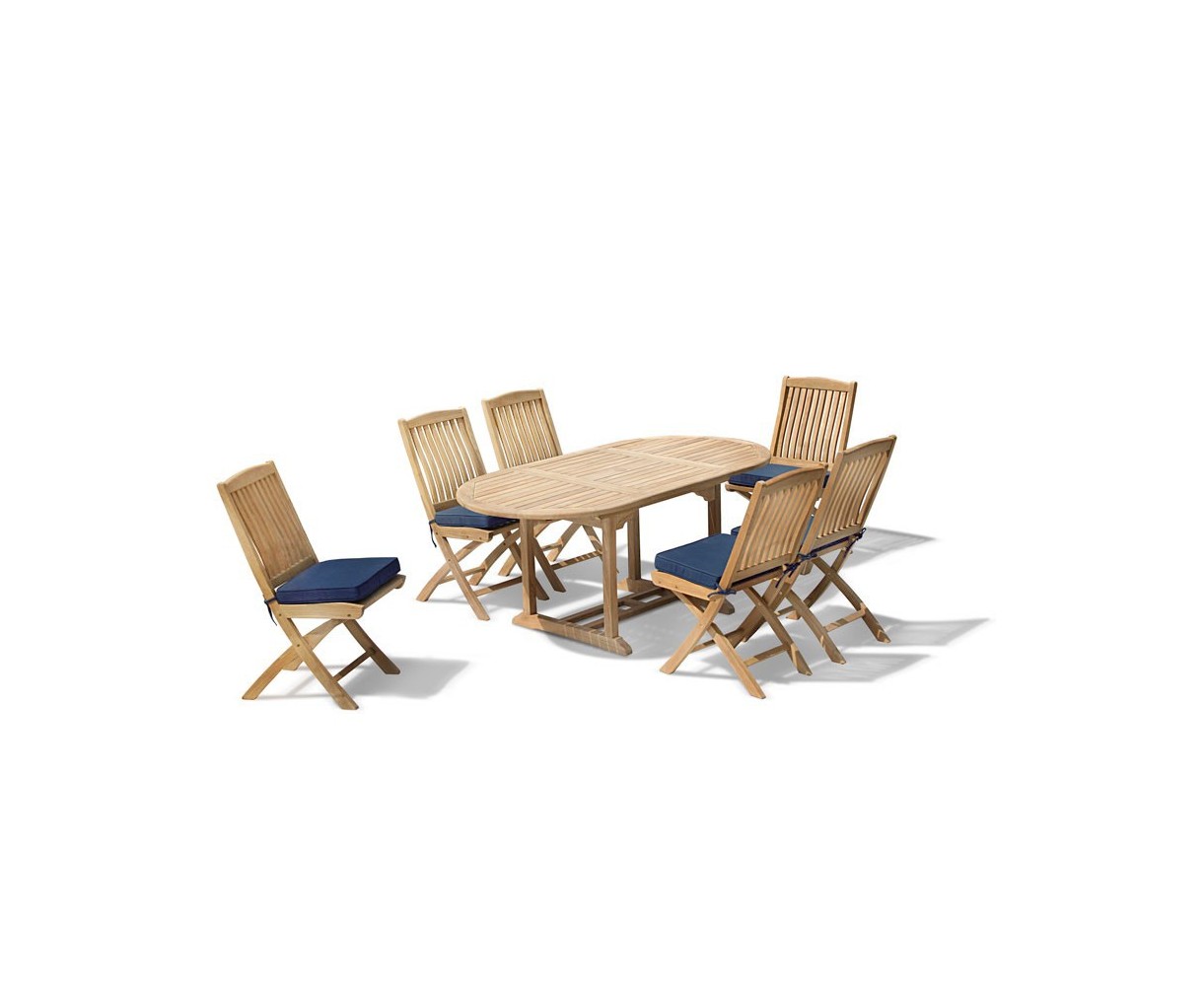 Brompton Patio Extending Garden Table and Folding Chairs - Outdoor Extendable Dining Set