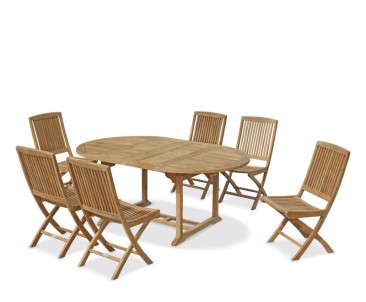 Brompton Teak Double Leaf Extending Garden Table and 6 Chairs Set