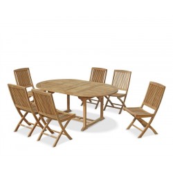 Brompton Teak Double Leaf Extending Garden Table and 6 Chairs Set