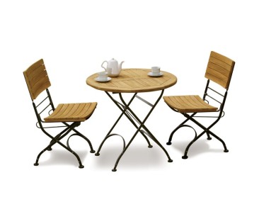 Teak Garden 2 Seater Bistro Set - Outdoor Bistro Dining Set - Round Table