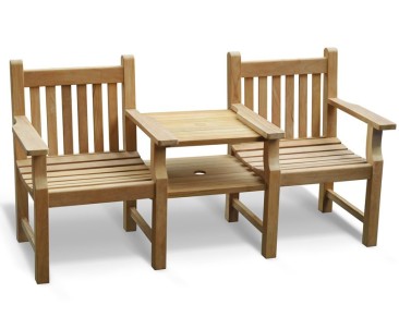 Taverners Vista Teak Garden Companion Seat - Small Garden Benches