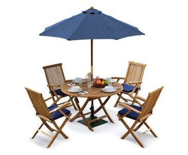 Suffolk Folding Round Garden Table and Arm Chairs Set - Patio Outdoor Dining Set