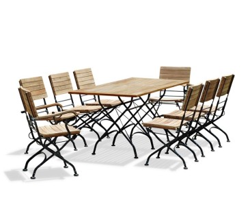 Rectangular Teak Bistro Dining Set with 8 Chairs - 8 Seater Dining Table and Chairs