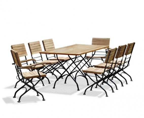 Rectangular Teak Bistro Dining Set with 8 Chairs