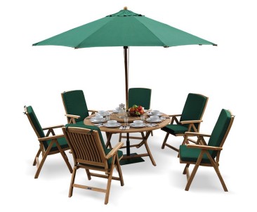 Suffolk Round Folding Table and 6 Reclining Chairs Set - 6 Seater Dining Table and Chairs