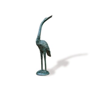 Medium Sized Crane With Head Up Brass Ornament - Metal