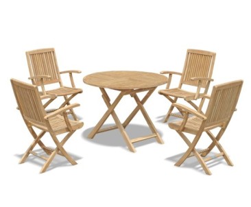 Suffolk Folding Round Garden Table and 4 Armchairs Set