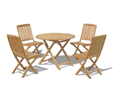 Suffolk Folding Round Garden Table 1m and 4 Dining Chairs Set