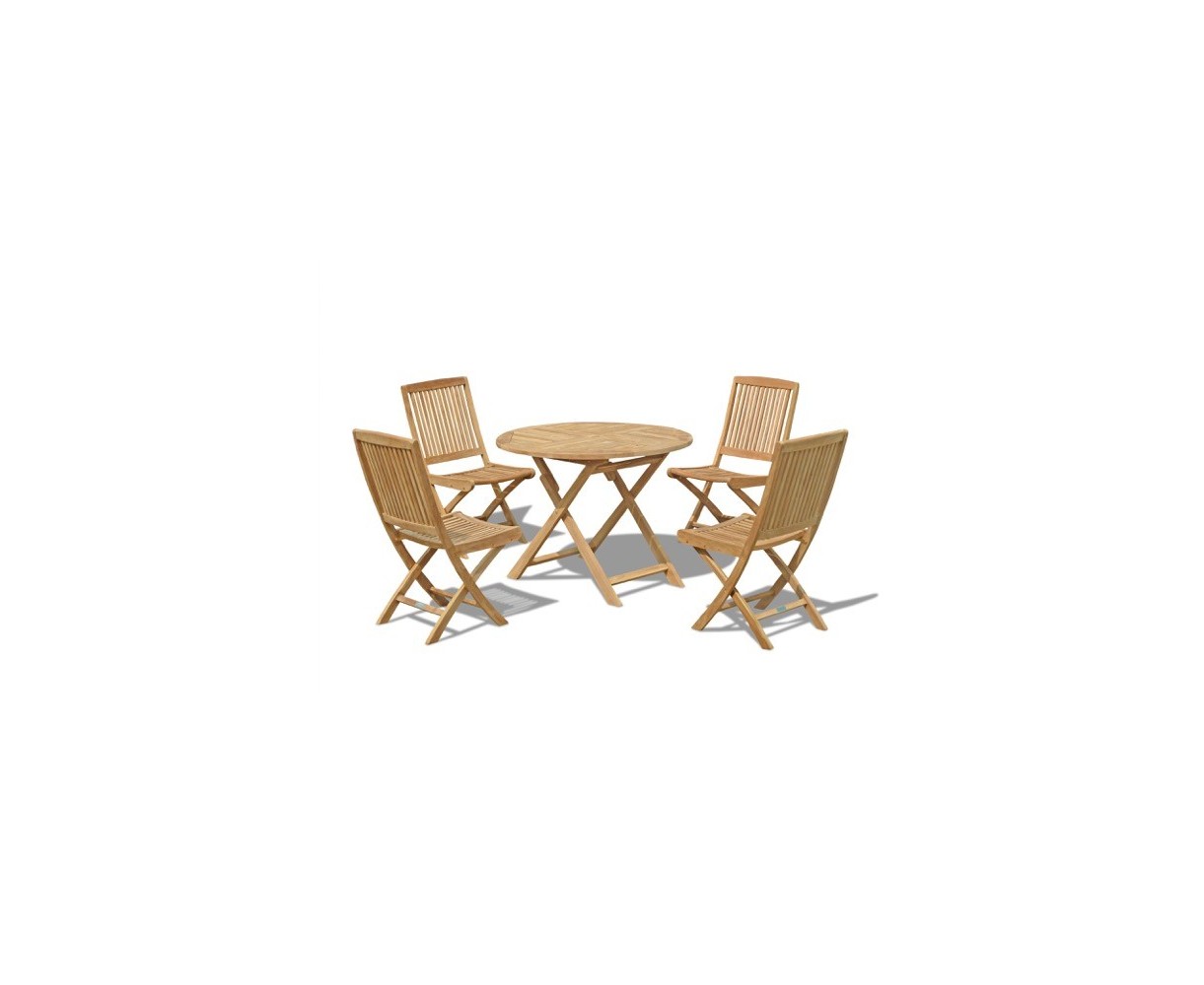 Suffolk Folding Round Garden Table 1m and 4 Dining Chairs Set