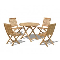 Suffolk Folding Round Garden Table 1m and 4 Dining Chairs Set