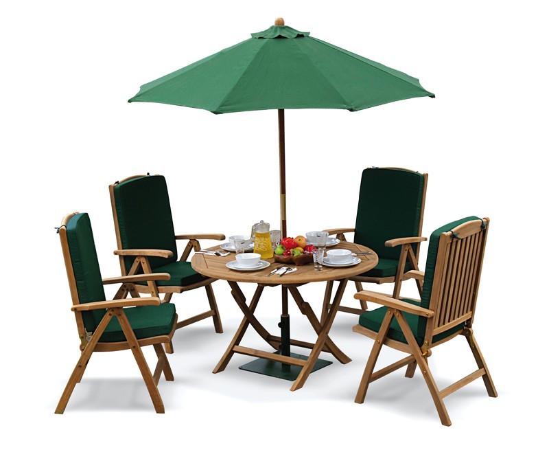 Suffolk 4 Seater Teak Round Garden Table and Chairs Set
