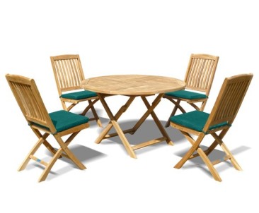 Suffolk Teak Folding Round Garden Table and 4 Bali Chairs Set - Dining Sets