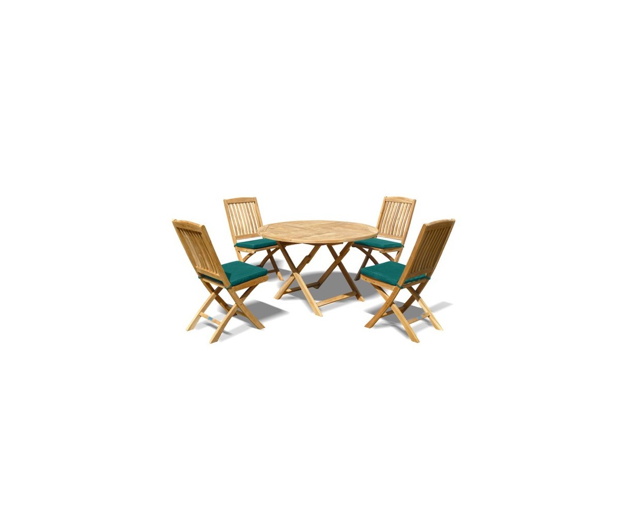 Suffolk Teak Folding Round Garden Table and 4 Bali Chairs Set