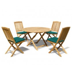 Suffolk Teak Folding Round Garden Table and 4 Bali Chairs Set