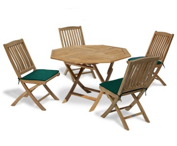 Suffolk Teak Octagonal Folding Garden Table and 4 Bali Chairs Set - Folding Chairs