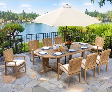 Hilgrove 2.6m Large Oval garden Table and 8 Stackable Chairs Set - Patio Chairs