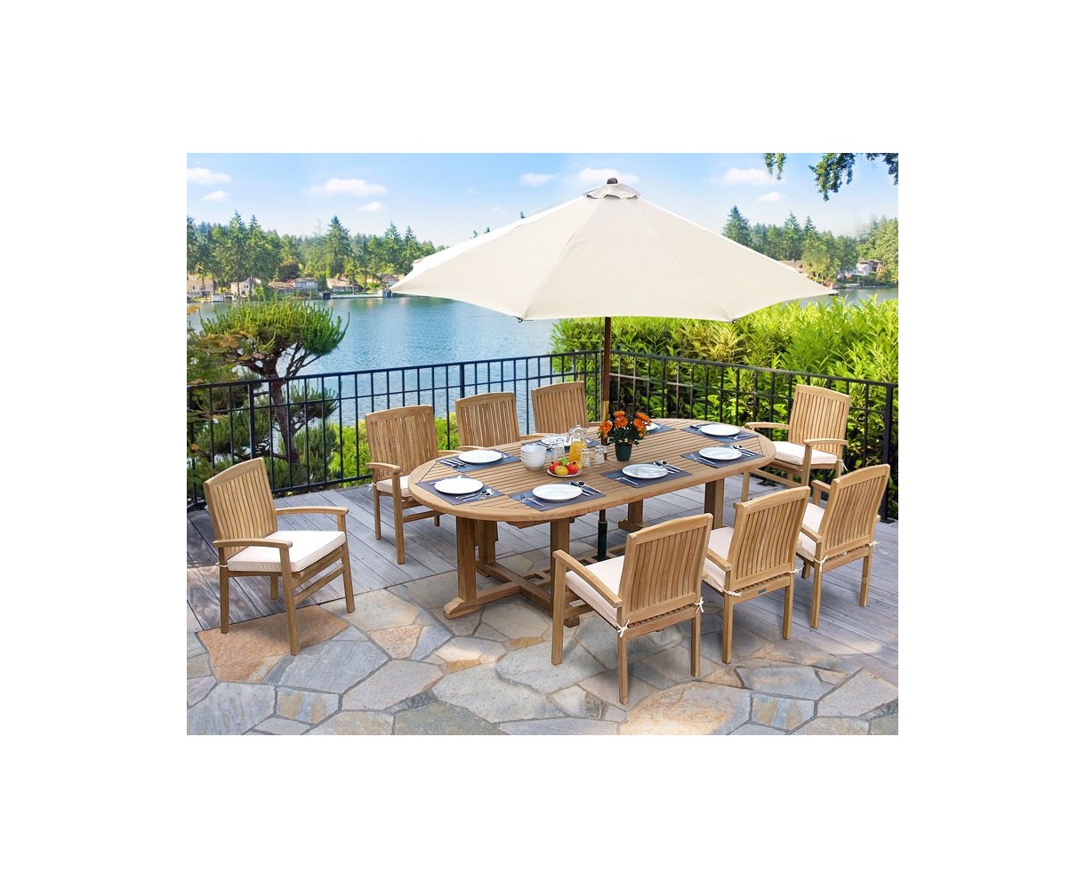 Hilgrove 2.6m Large Oval garden Table and 8 Stackable Chairs Set