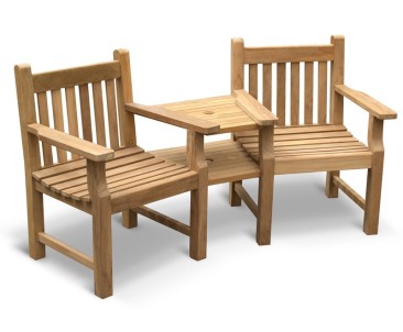 Taverners Garden Teak Companion Seat - Jack and Jill Seat - 2 Seater Garden Benches