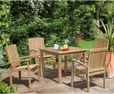 Sandringham 4 Seater Garden Table and Stackable Chairs Set - Square Table