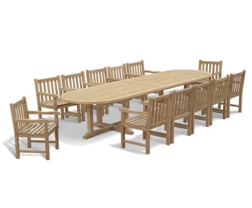 Hilgrove Large Oval Teak Garden Table and 12 Armchairs Set