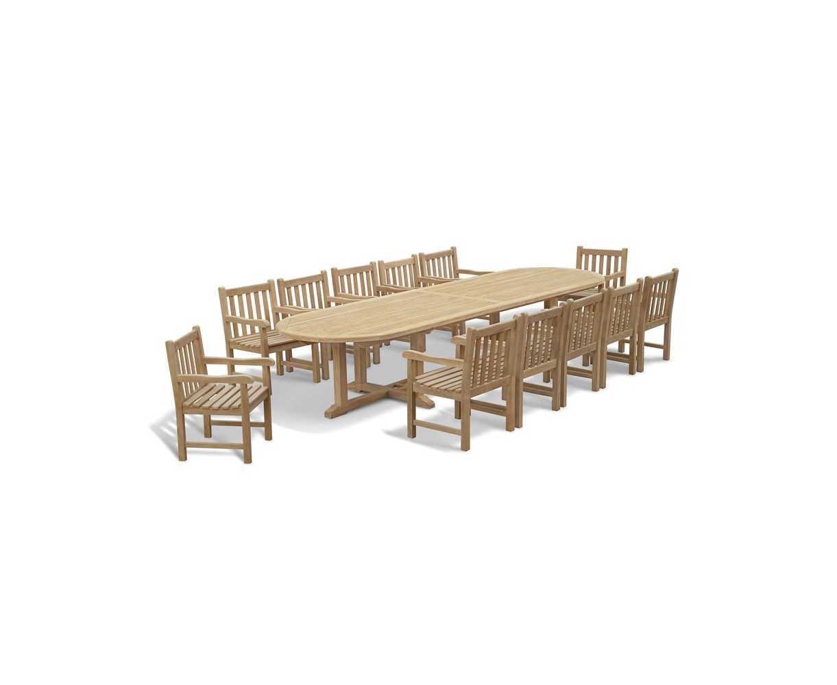 Hilgrove Large Oval Teak Garden Table and 12 Armchairs Set