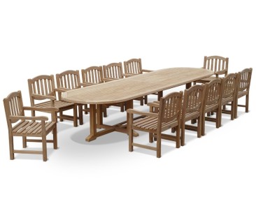 Hilgrove Large Oval Teak Garden Table and 12 Armchairs Set