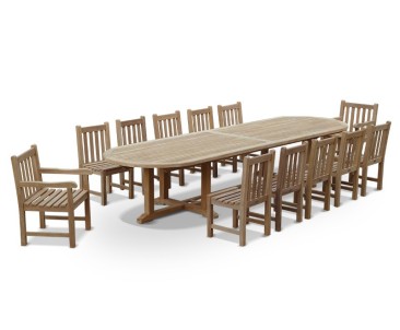 Hilgrove 12 Seater Teak Oval Dining Set with Armchairs and Side Chairs