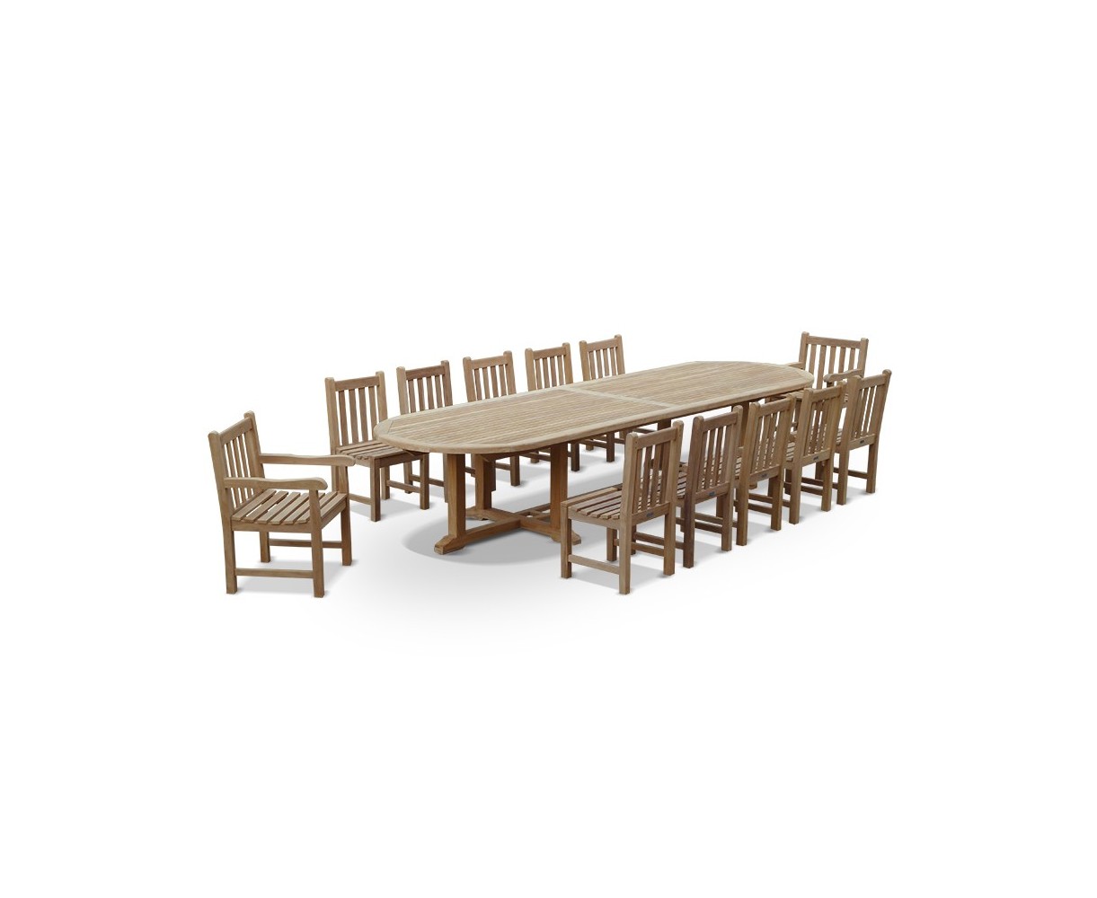 Hilgrove 12 Seater Teak Oval Dining Set with Armchairs and Side Chairs