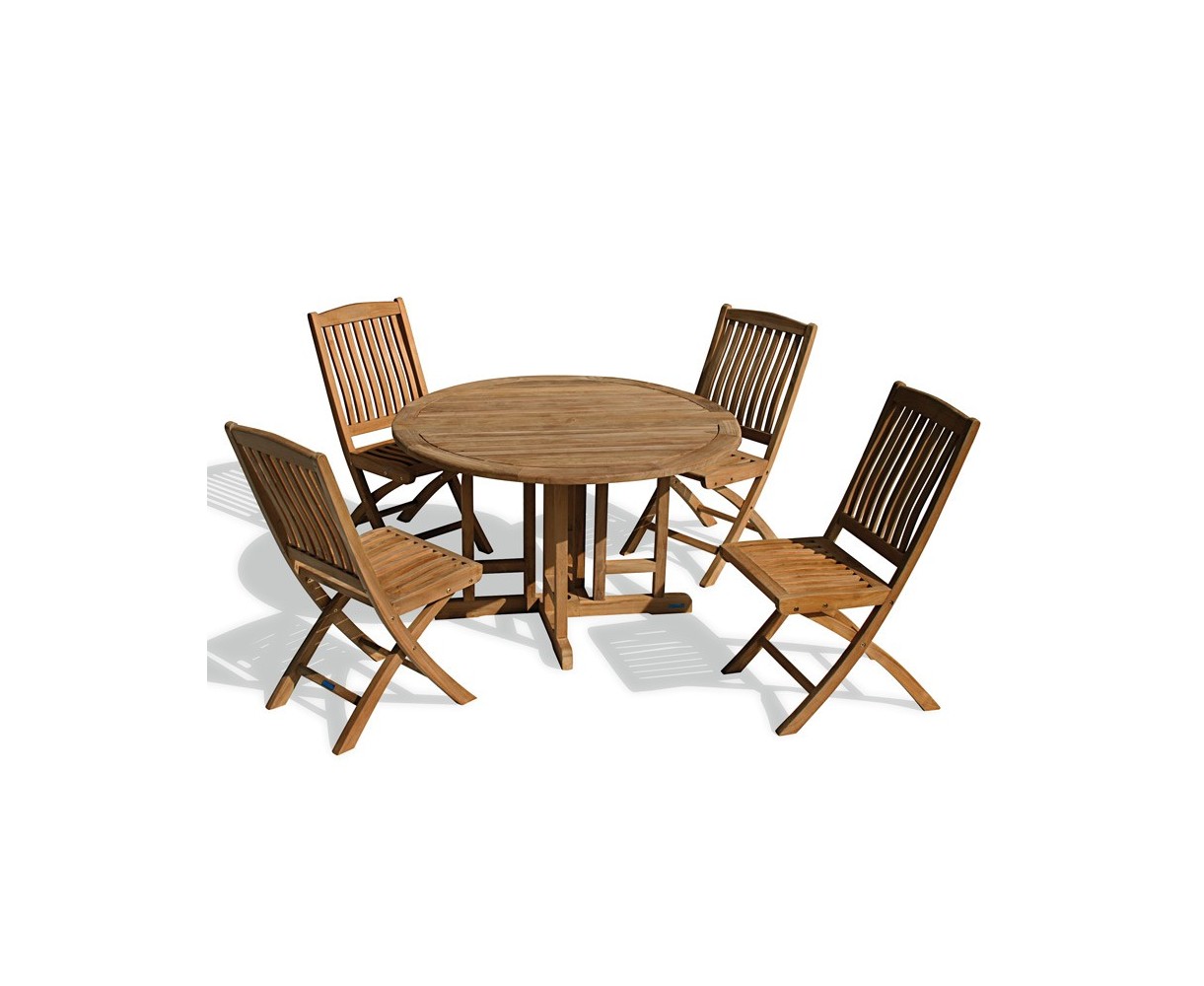 Berrington Round Garden Gateleg Table and Chairs Set - Outdoor Patio Drop Leaf Table and Folding Chairs