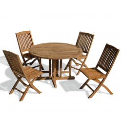 Berrington Round Garden Gateleg Table and Chairs Set - Outdoor Patio Drop Leaf Table and Folding Chairs