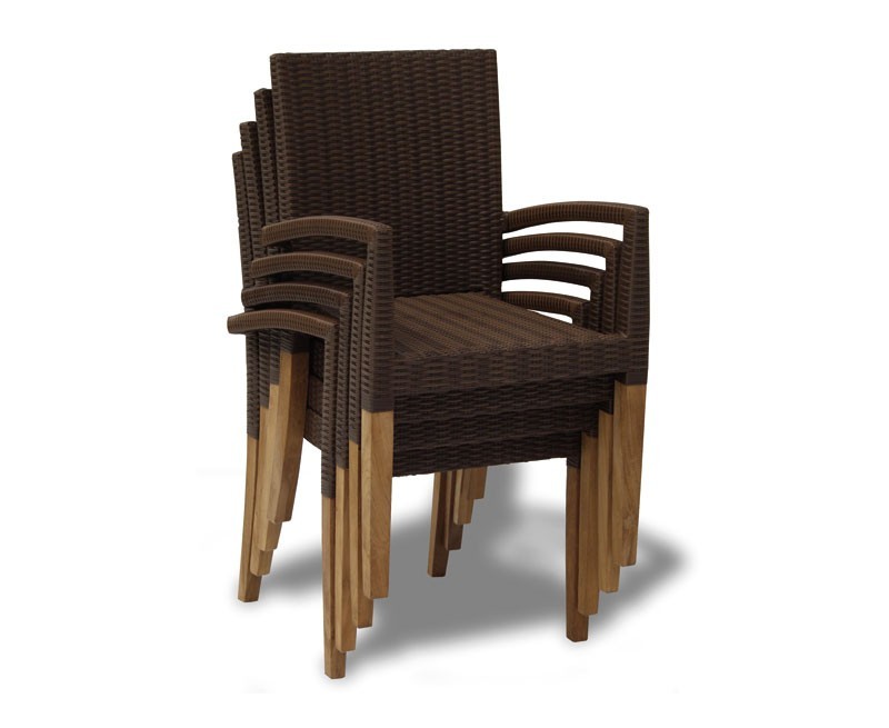 St Tropez Extending Teak Table and 8 Rattan Stacking Chairs Set