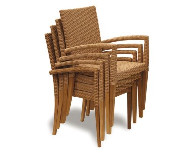 St Tropez Extending Teak Table and 8 Rattan Stacking Chairs Set
