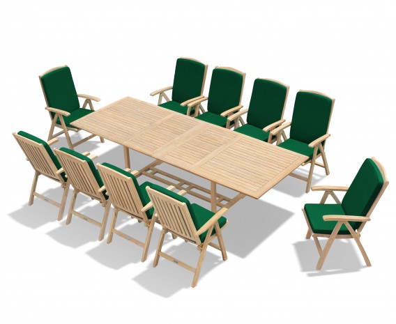 Dorchester Teak Extendable Garden Table and 10 Reclining Chairs Set 