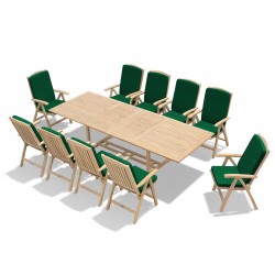 Dorchester Teak 3m Extendable Garden Table and 10 Reclining Chairs Set